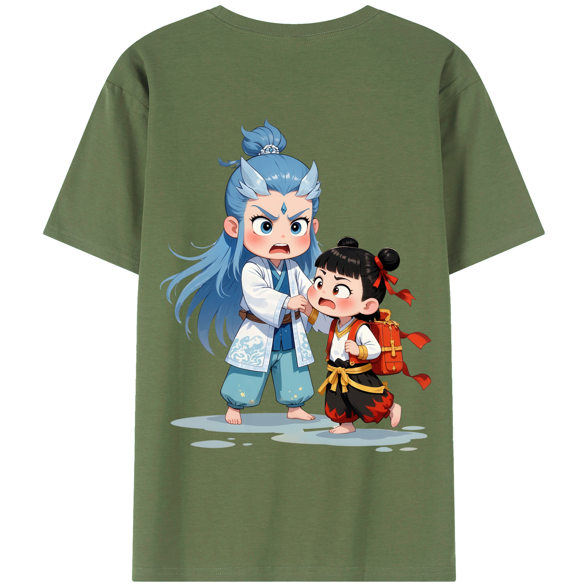 （画像用） Ne Zha 2 ナタ 魔童の大暴れ 綿100％ メンズ半袖Tシャツ（バックプリント） 通気性